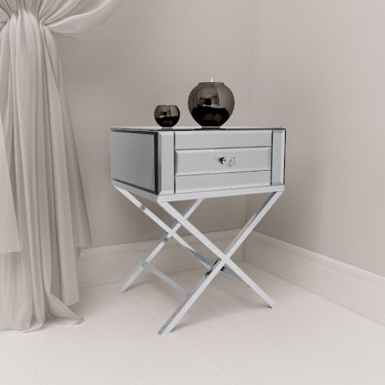 Bedside table made of reflective glass with bevel and drawer Ga Online 600хх460х410 mm Silver