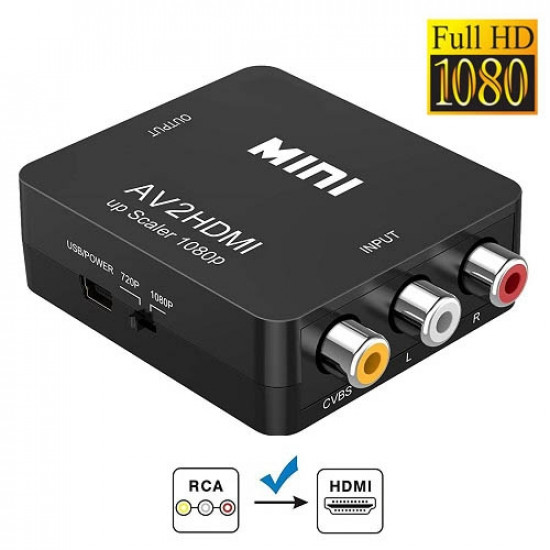 AV RCA - HDMI конвертер відео, аудіо, FullHD 1080p, чорний