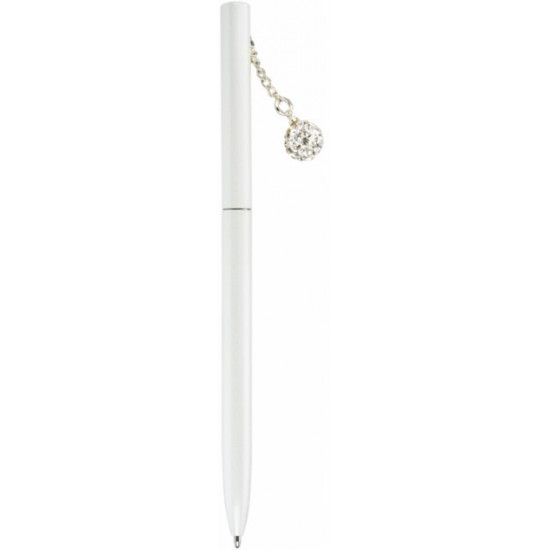 Ballpoint pen Maxi metal with keychain with crystals White (MX16348) (4044572163486)