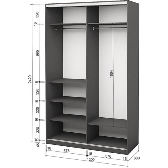 Two-door wardrobe Roko 120x242x60 cm chipboard Gray (20200027500)