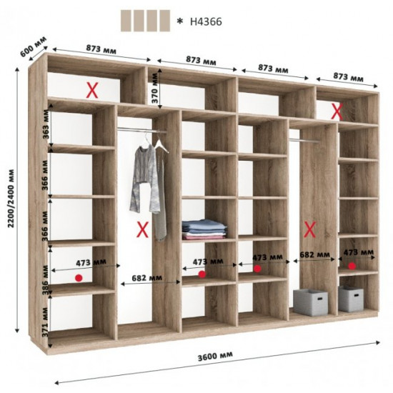 Sliding wardrobe HOUSE N4366 Wenge chipboard+Mirror 360x60x240