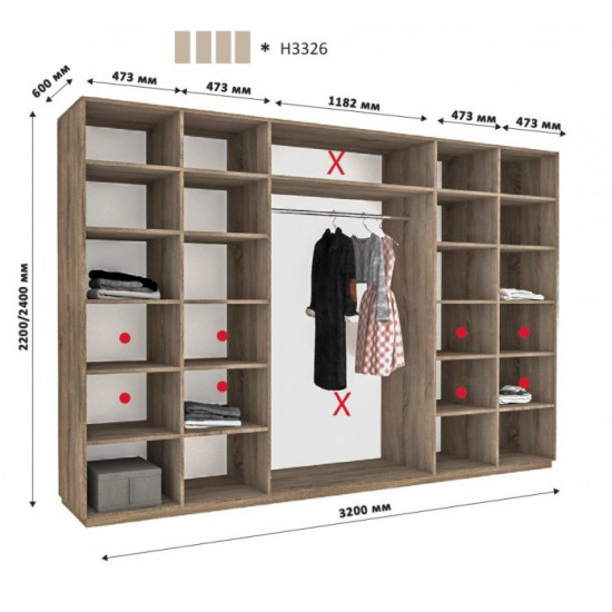 Sliding wardrobe HOUSE N3326 Sonoma Oak chipboard 320x60x240