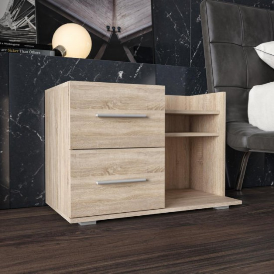 Bedside table with 2 drawers, shelves, sonoma oak W800|H540|D420