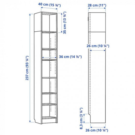 Книжковий шафа IKEA BILLY 40x28x237 см Білий дубовий шпон (392.499.38)