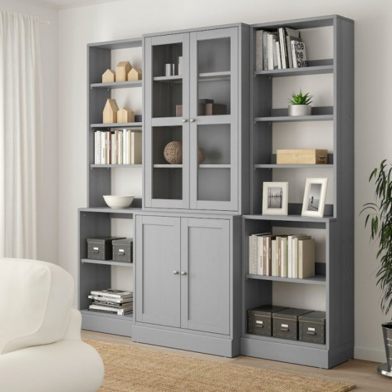 Bookcase / glass door IKEA HAVSTA 203x47x212 cm gray (492.659.23)