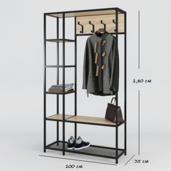 Hanger with shelves GoodsMetall in Loft style 1800x1000x350 mm (VSh137)