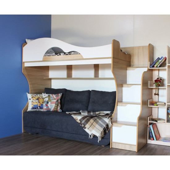 Loft bed Family furniture workshop Tomik without sofa sonoma oak with white