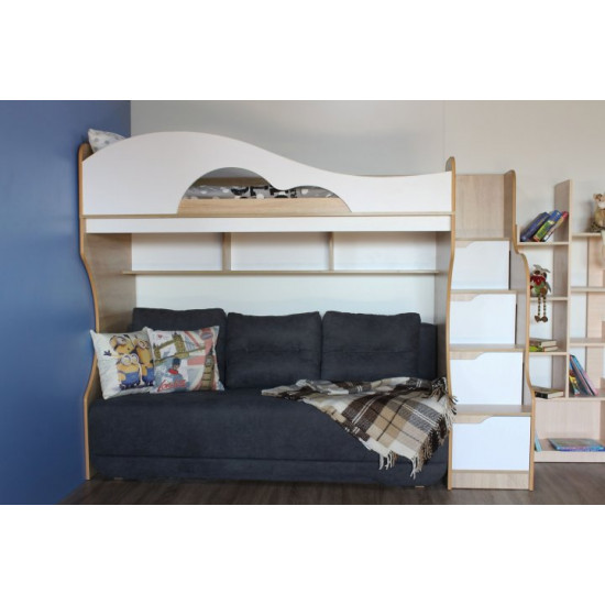 Loft bed Family furniture workshop Tomik without sofa sonoma oak with white