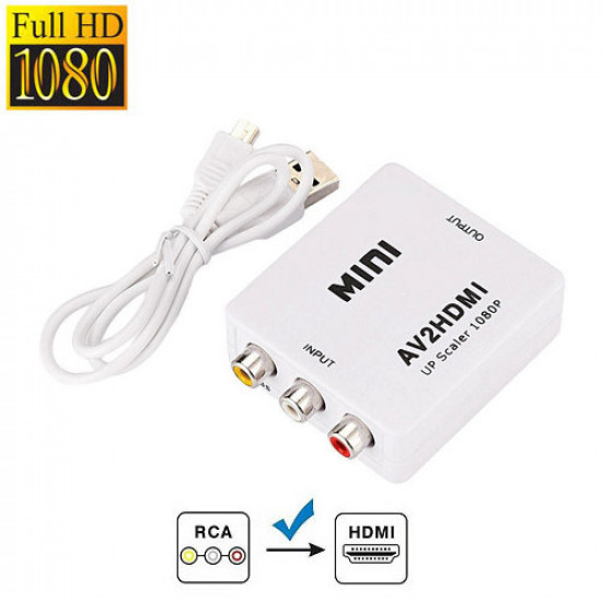 AV RCA - HDMI конвертер відео аудіо FullHD 1080p білий