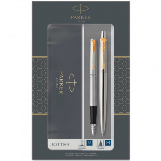 Set of Parker JOTTER Stainless Steel GT FP+BP pens (fountain + ballpoint)