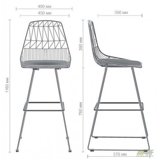 Стілець барний Pitta 1160*490*570 Сталь/Текстиль, колір чорний AMF