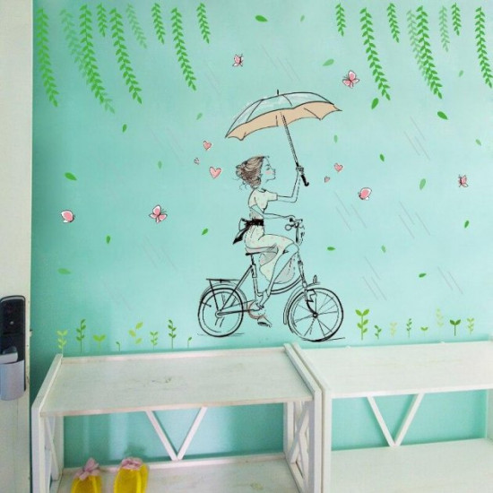 Interior wall sticker Green Life Girl on a bicycle XL7220