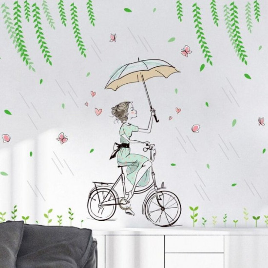 Interior wall sticker Green Life Girl on a bicycle XL7220