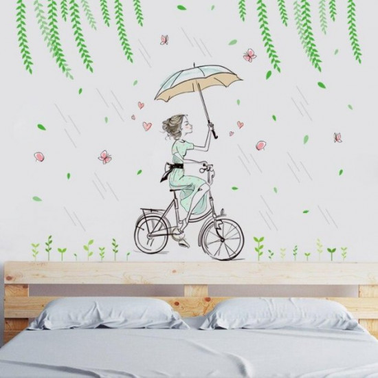 Interior wall sticker Green Life Girl on a bicycle XL7220