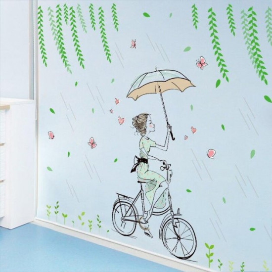 Interior wall sticker Green Life Girl on a bicycle XL7220