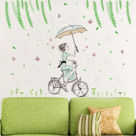 Interior wall sticker Green Life Girl on a bicycle XL7220