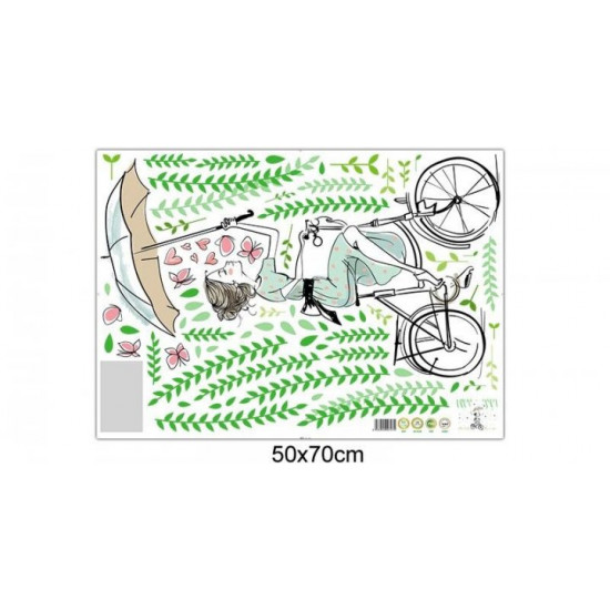 Interior wall sticker Green Life Girl on a bicycle XL7220