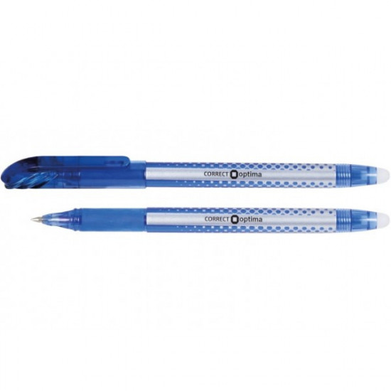 Ballpoint pen writes and erases OPTIMA CORRECT 0.5 mm writes in blue