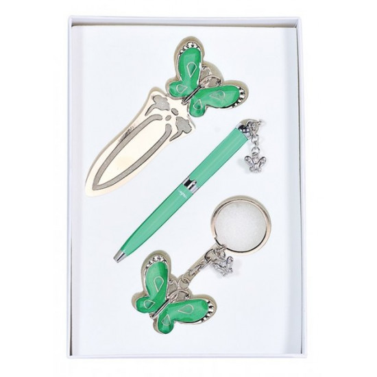 Gift set Langres Fly ballpoint pen + keychain + bookmark green (LS.132001-04)