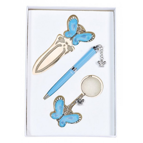 Gift set Langres Fly ballpoint pen + keychain + bookmark blue (LS.132001-02)