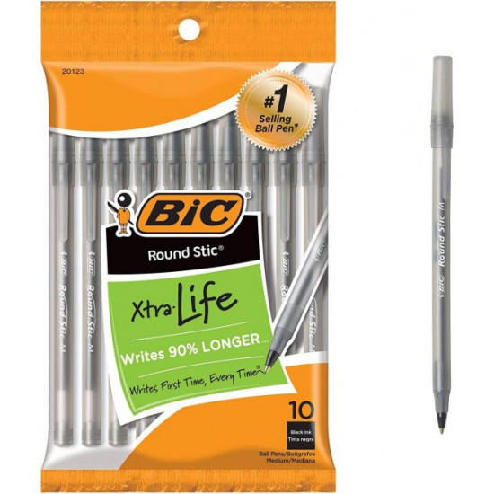 Set of ball handles 10 pcs BIC Round Stic Xtra Life (GSMP101-Blk) (B00005249G)