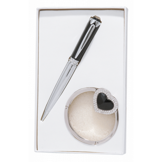 Langres Crystal gift set: ballpoint pen + bag hook black (LS.122028-01)