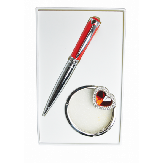 Langres Crystal gift set: ballpoint pen + red bag hook (LS.122028-05)