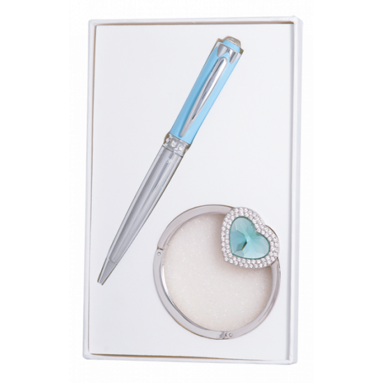 Langres Crystal gift set: ballpoint pen + bag hook blue (LS.122028-02)