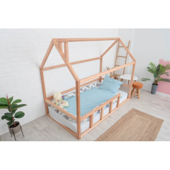 Children's bed Montessori house BUSY WOOD floor model 2 190x90 cm natural wood