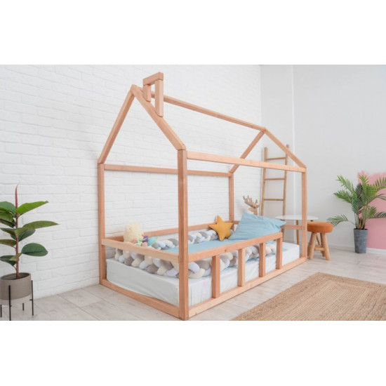 Children's bed Montessori house BUSY WOOD floor model 2 190x90 cm natural wood