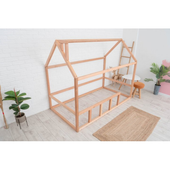 Children's bed Montessori house BUSY WOOD floor model 2 190x90 cm natural wood