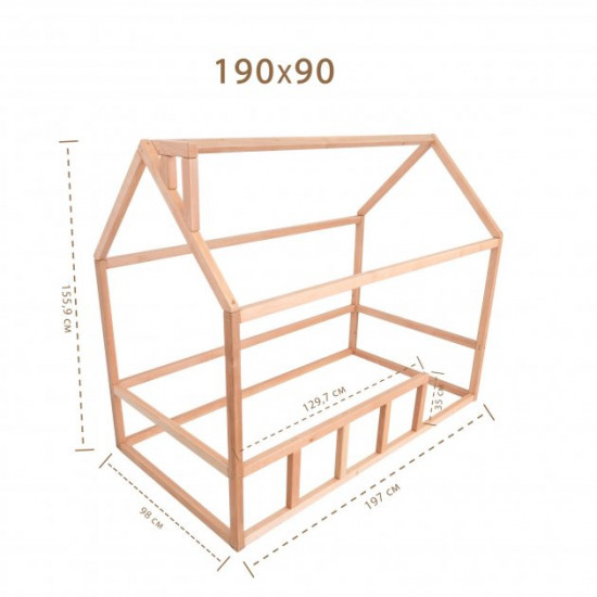 Children's bed Montessori house BUSY WOOD floor model 2 190x90 cm natural wood