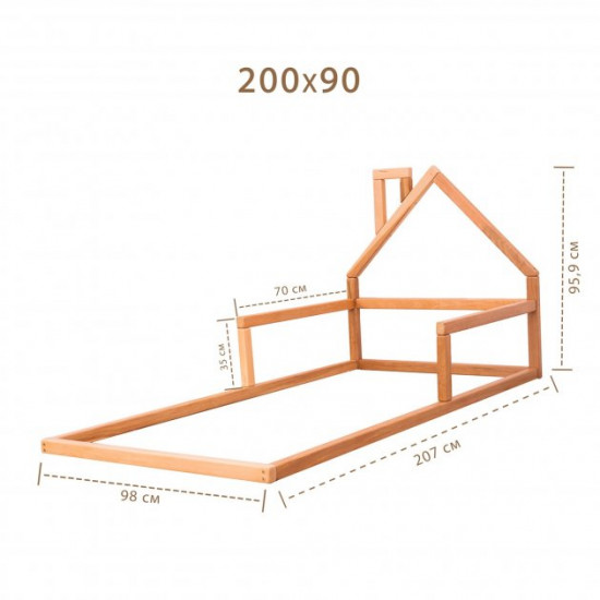 Children's bed Montessori house BUSY WOOD floor-standing Model 3 200x90 cm gray