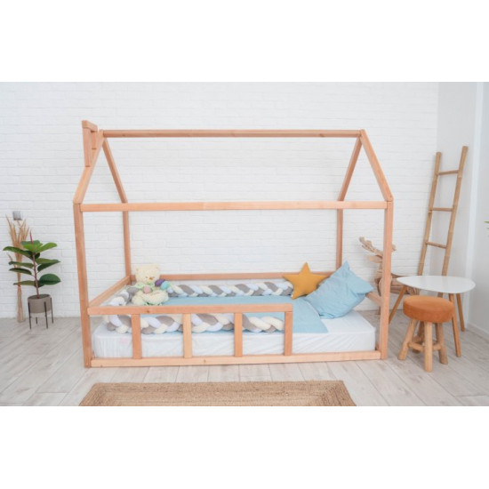 Children's bed Montessori house BUSY WOOD floor model 2 200x90 cm natural wood