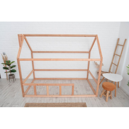 Children's bed Montessori house BUSY WOOD floor model 2 200x90 cm natural wood