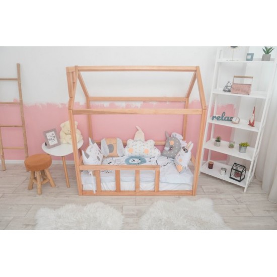 Children's bed Montessori house BUSY WOOD floor model 2 120x60 cm natural wood