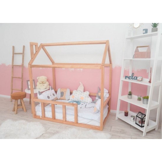 Children's bed Montessori house BUSY WOOD floor model 2 120x60 cm natural wood