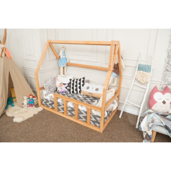 Children's bed Montessori house BUSY WOOD floor model 1 120x60 cm natural wood