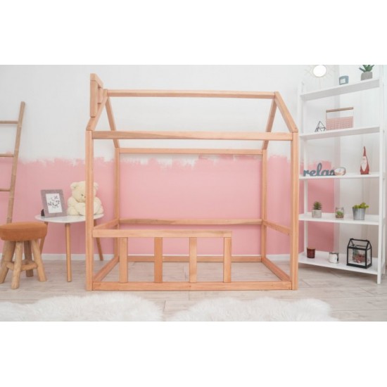 Children's bed Montessori house BUSY WOOD floor model 2 120x60 cm natural wood