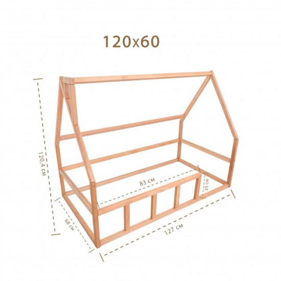 Children's bed Montessori house BUSY WOOD floor model 1 120x60 cm natural wood