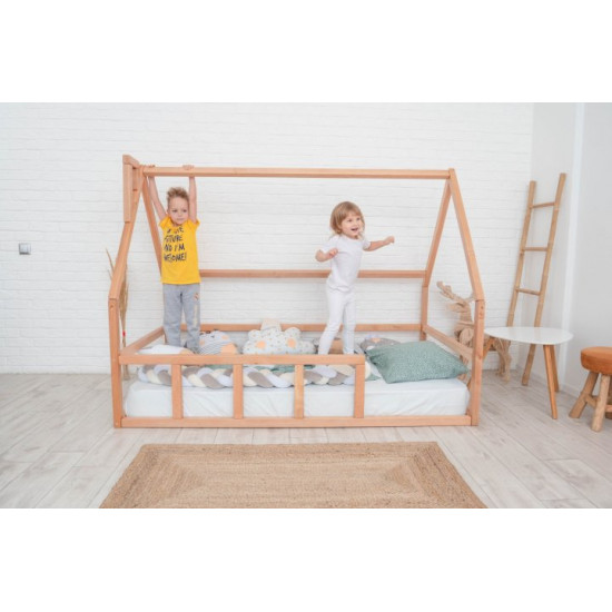 Children's bed Montessori house BUSY WOOD floor model 1 200x90 cm natural wood