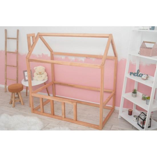 Children's bed Montessori house BUSY WOOD floor model 2 190x80 cm natural wood