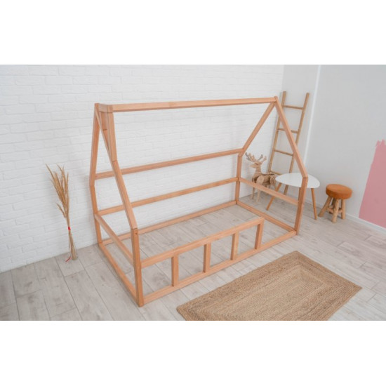 Children's bed Montessori house BUSY WOOD floor model 1 200x90 cm natural wood