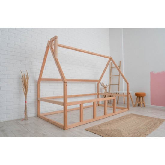 Children's bed Montessori house BUSY WOOD floor model 1 200x90 cm natural wood