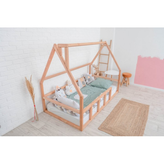 Children's bed Montessori house BUSY WOOD floor model 1 200x90 cm natural wood