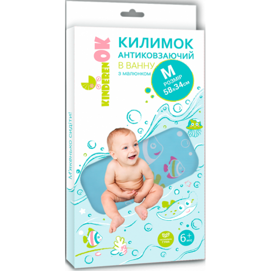 Дитячий гумовий килимок для ванни Kinderenok M Блакитний з малюнком ('071115)