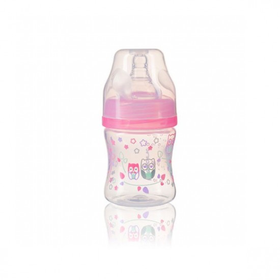 Anti-colic plyashka with wide opening (Rozheviy) 120 ml. (0+) 