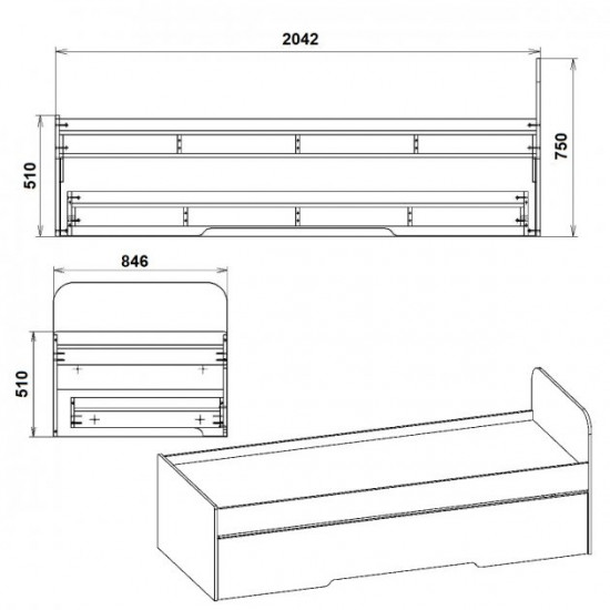 Bed 80+70 with pull-out extra bed Companit 80x200/70x190 beech