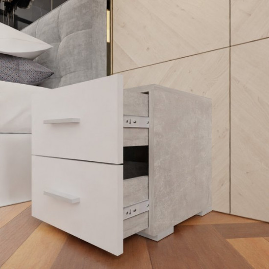 Bedside table with 2 drawers RedWood Sydney W400*H420*D400 Concrete\White RLST11betonwhite