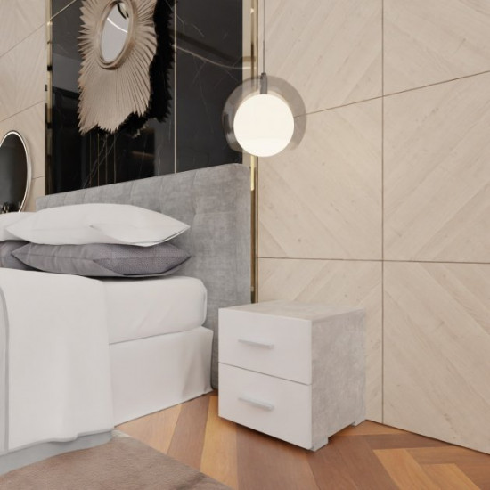 Bedside table with 2 drawers RedWood Sydney W400*H420*D400 Concrete\White RLST11betonwhite